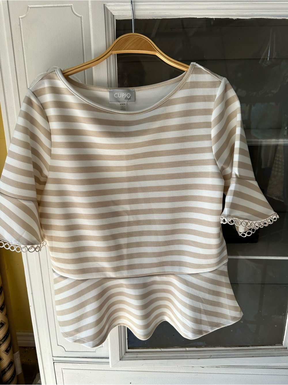 Cupio Cream and White Striped Peplum Blouse
